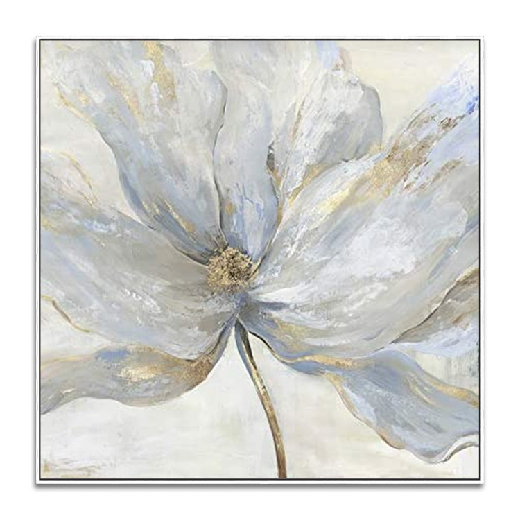 Handmade Modern Canvas White Simple Flower Wall Art Oil Painting Designs For Bedroom Decor Pictures