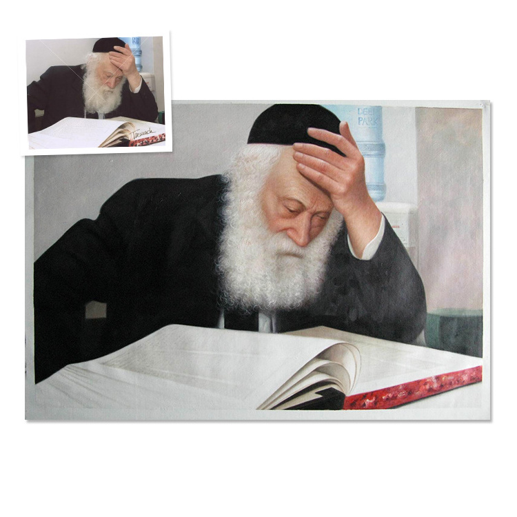 100% Handmade Jewish Rabby Portrait Painting Custom Photo to Oil Painting On Canvas