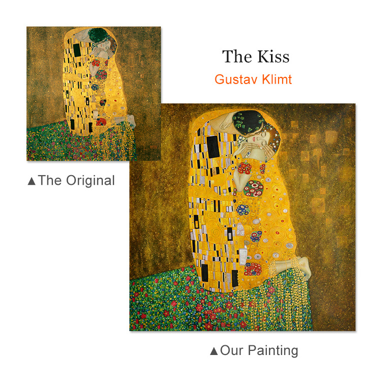 Museum Quality Hand Painted Most Famous Artists Art The Kiss Klimt Reproduction Oil Painting