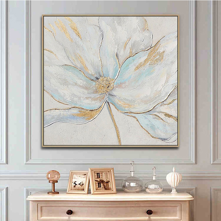 Handmade Modern Canvas White Simple Flower Wall Art Oil Painting Designs For Bedroom Decor Pictures