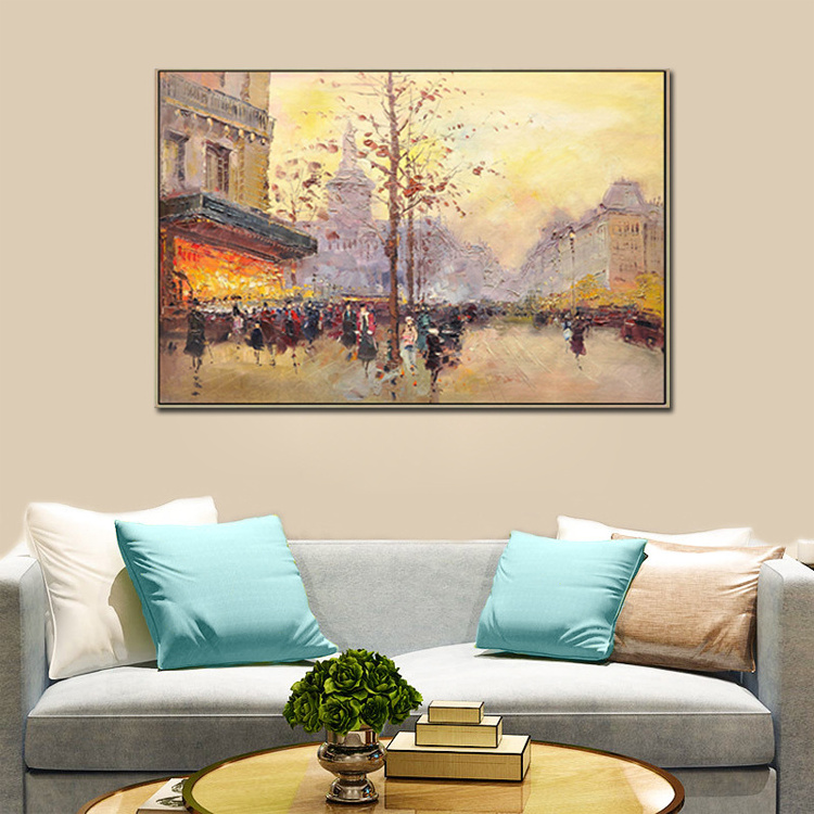 Thick Painted Handmade Impressional Palette Knife Scenery Wall Paintings Paris Street Art