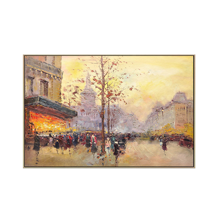 Thick Painted Handmade Impressional Palette Knife Scenery Wall Paintings Paris Street Art