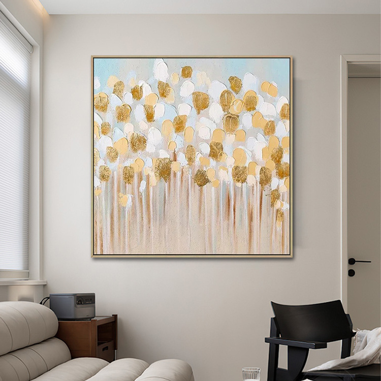 Abstract Hand Painted Canvas Wall Art Hot Sale Flower Gold Foil Oil Painting Home Goods For Restaurant Decor