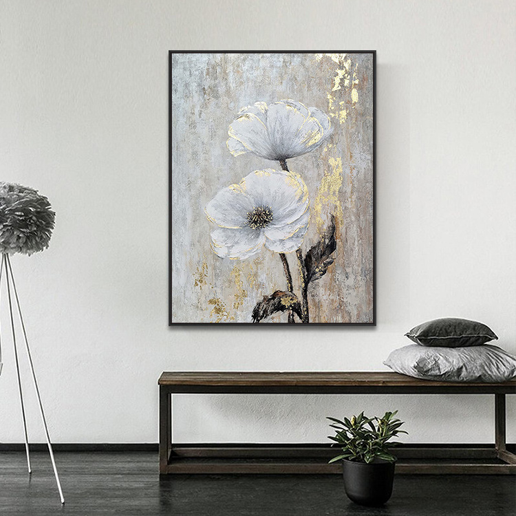 Abstract Handmade Golden Flowers Oil Painting On Canvas Other Wall Art Modern Artwork Classic Flower Wall Painting