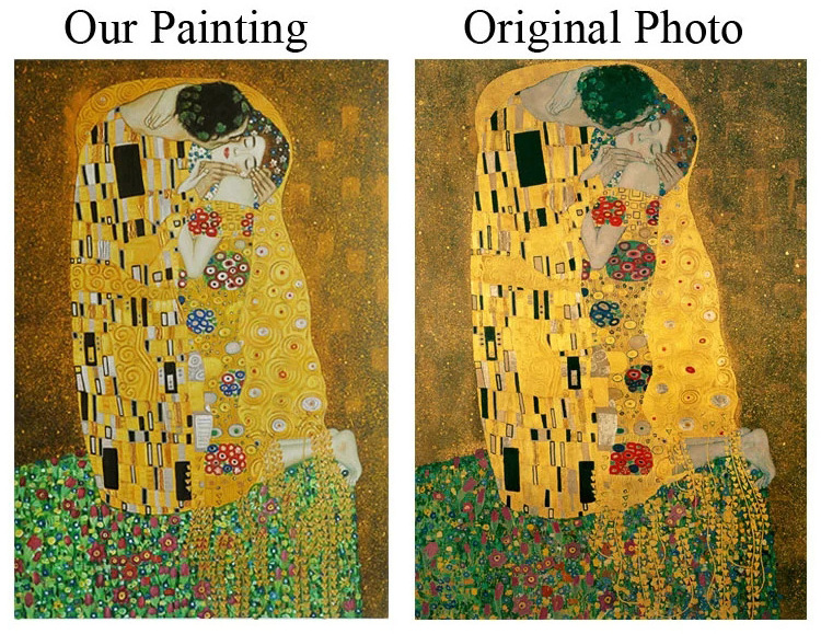 Hand Painted Replica Wall Art Canvas Famous Artwork The Kiss By Gustav Klimt Oil Painting