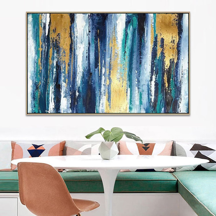 Abstract Acrylic Original Canvas Blue Wall Art Decoration 3d Gold Painting For Living Room