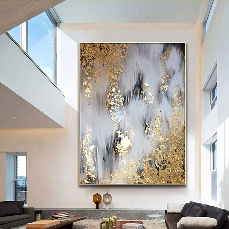 Handpainted Extra Large Wall Art Decor Modern Art Acrylic Gold Foil Abstract Oil Painting On Canvas