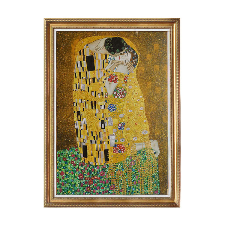 Hand Painted Replica Wall Art Canvas Famous Artwork The Kiss By Gustav Klimt Oil Painting