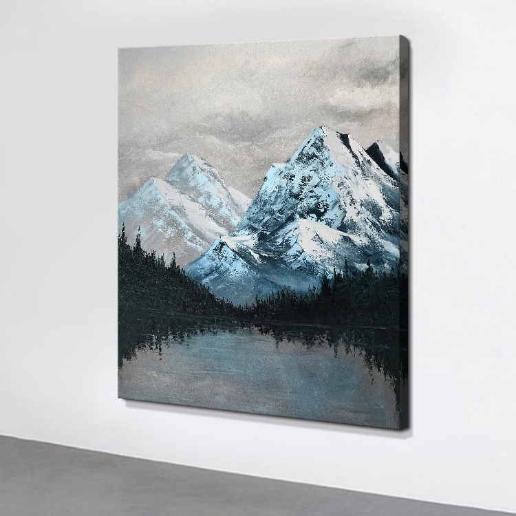 Contemporary Handmade Home Decoration Canvas White Textured Wall Art Work Winter Snow Mountain Scenery Landscape Oil Painting