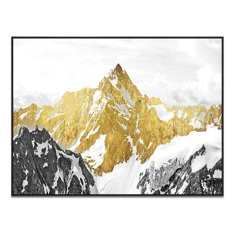 Home Decor Handmade Modern Gold Scenery Canvas Wall Art Work Winter Snow Mountain Landscape Oil Painting