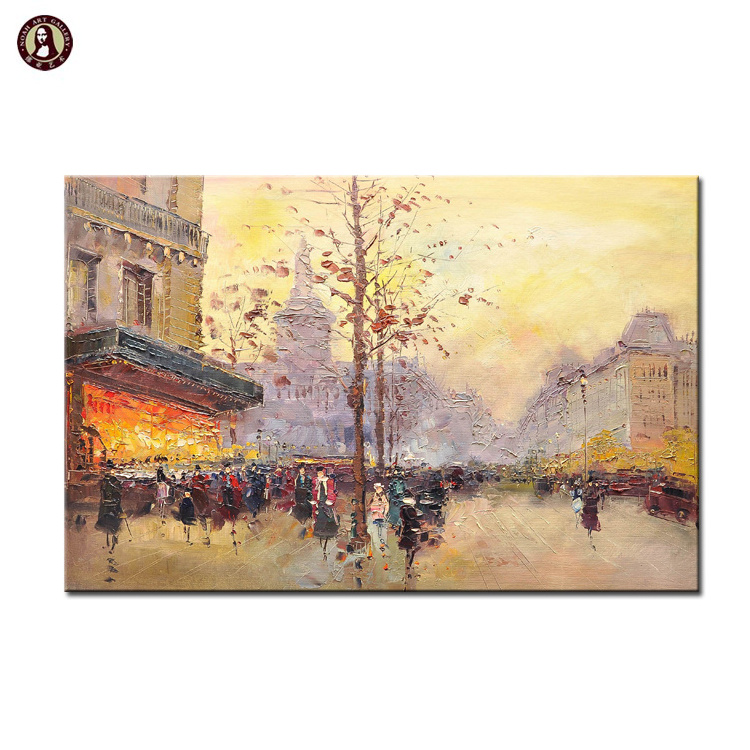 Thick Painted Handmade Impressional Palette Knife Scenery Wall Paintings Paris Street Art