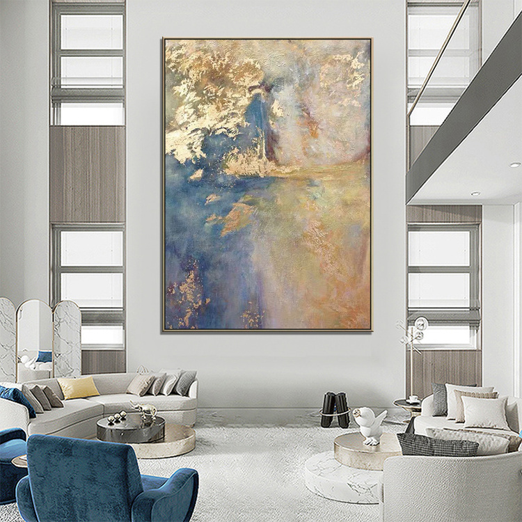 Handpainted Extra Large Wall Art Decor Modern Art Acrylic Gold Foil Abstract Oil Painting On Canvas