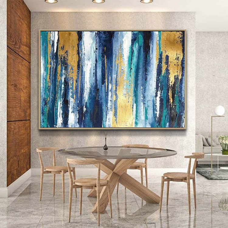 Abstract Acrylic Original Canvas Blue Wall Art Decoration 3d Gold Painting For Living Room