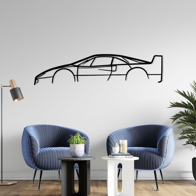 Minimalistic Wall Hanging Artwork Abstract Laser Cut 3D Metal Car Silhouette Metal Wall Art Decor