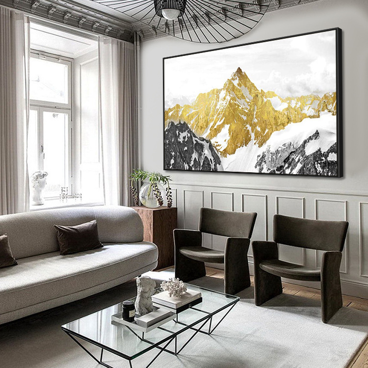 Home Decor Handmade Modern Gold Scenery Canvas Wall Art Work Winter Snow Mountain Landscape Oil Painting