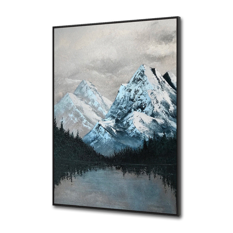 Contemporary Handmade Home Decoration Canvas White Textured Wall Art Work Winter Snow Mountain Scenery Landscape Oil Painting