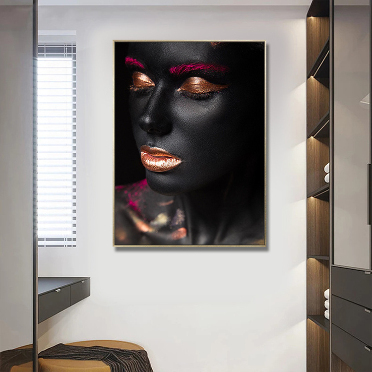 Roya Art-Modern African Woman Golden Girl Pictures Decorative Wall Art Figure & Portrait Paintings Art Prints on Canvas