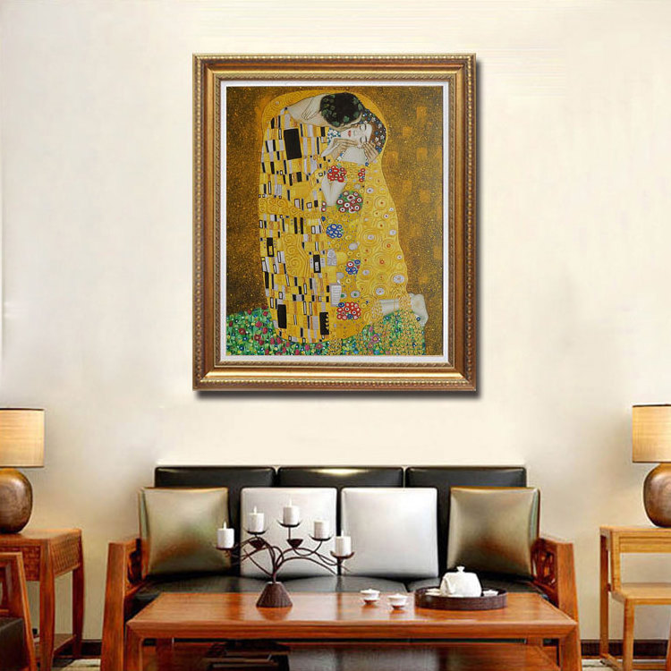 Hand Painted Replica Wall Art Canvas Famous Artwork The Kiss By Gustav Klimt Oil Painting