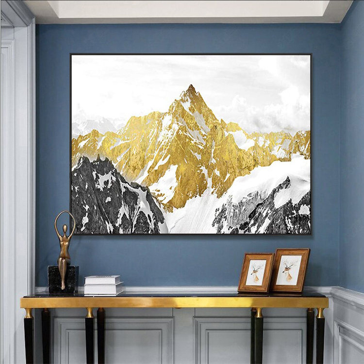 Home Decor Handmade Modern Gold Scenery Canvas Wall Art Work Winter Snow Mountain Landscape Oil Painting