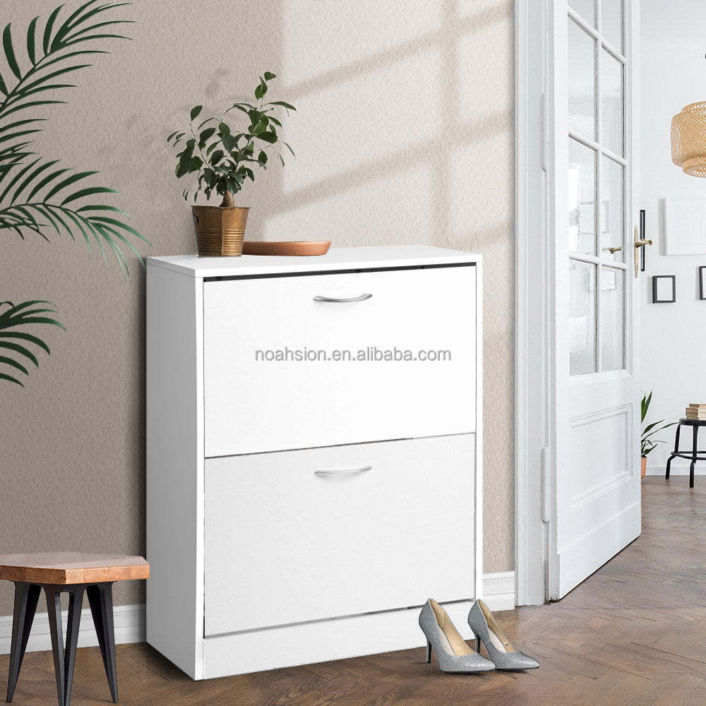 Modern Living Room White  Wooden 2 Door Shoe Cabinet