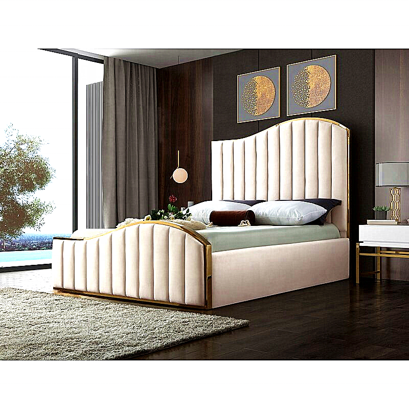 Modern Bedroom Furniture Storage Double Bed with USB Interface and Drawers Fabric Headboard Wooden Beds