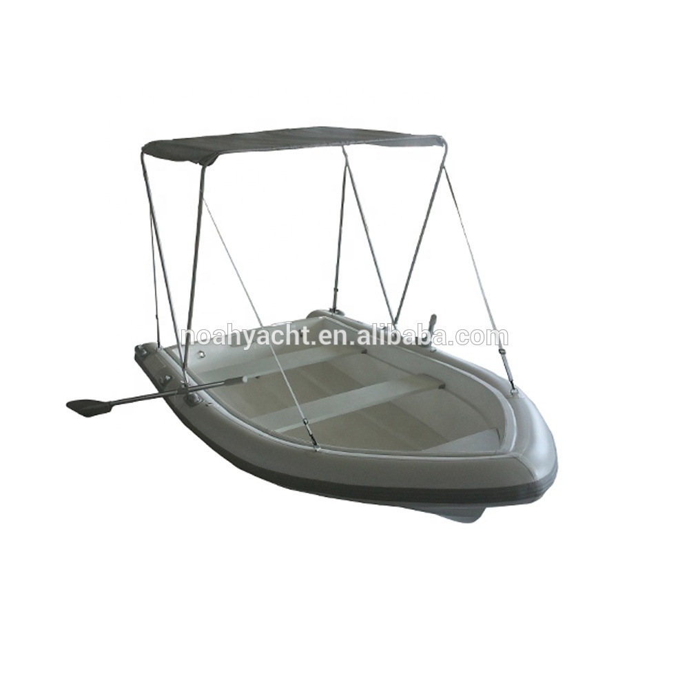 walkbay Inflatable Fishing fiberglass Dinghy Tender Boats with Aluminum Bimini-Top Canopy