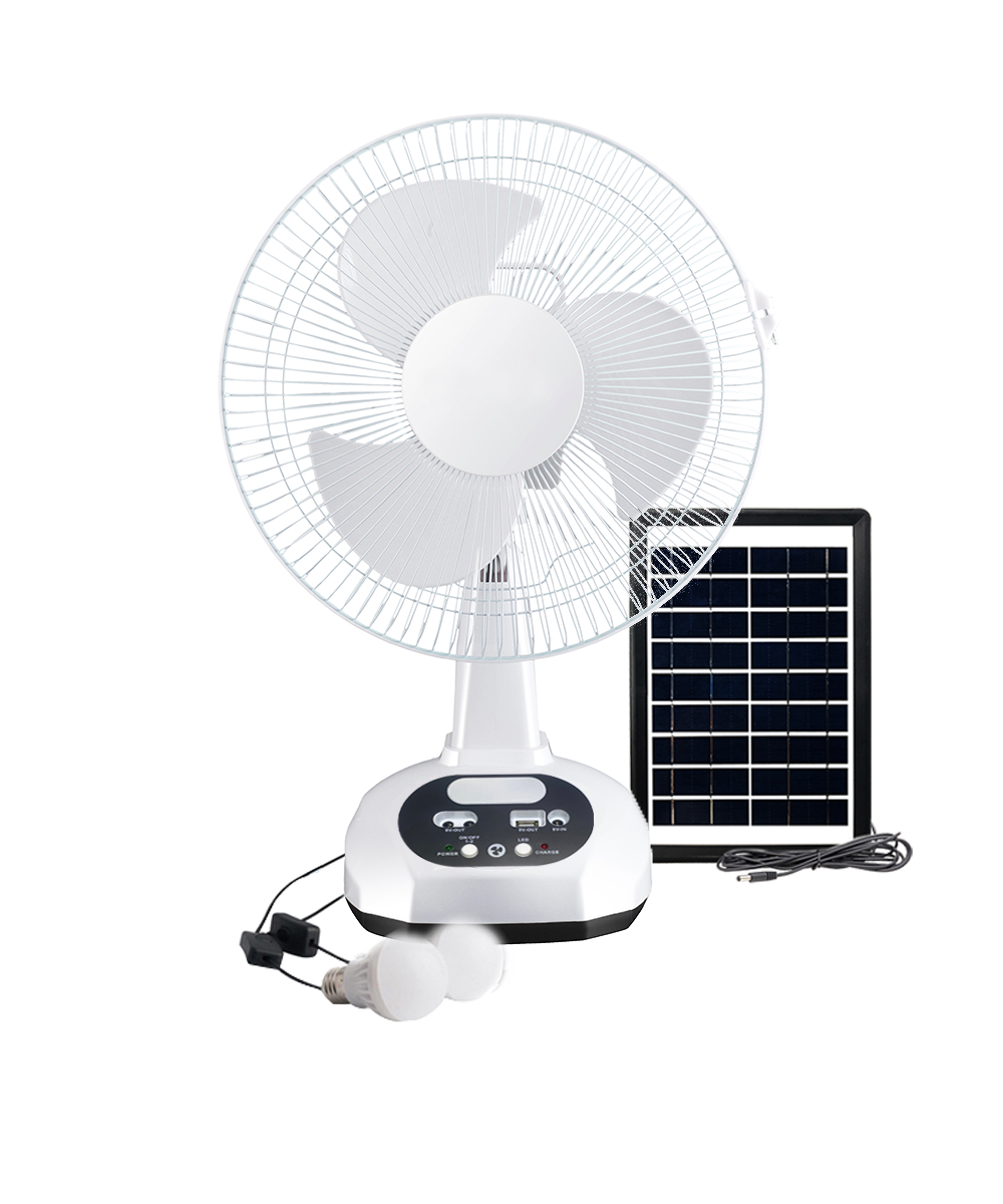 Hot selling 12 inch Solar charging table rechargeable fan with power bank function portable and solar electric fan