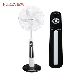 Spot wholesale 16 inch solar charging electric fan with external led bulb fan Power bank solar rechargeable stand fan