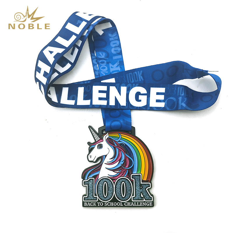 Custom Made Hard Enamel Glitter Unicorn Medal with Bespoke Sublimated Ribbon for Events and Competition