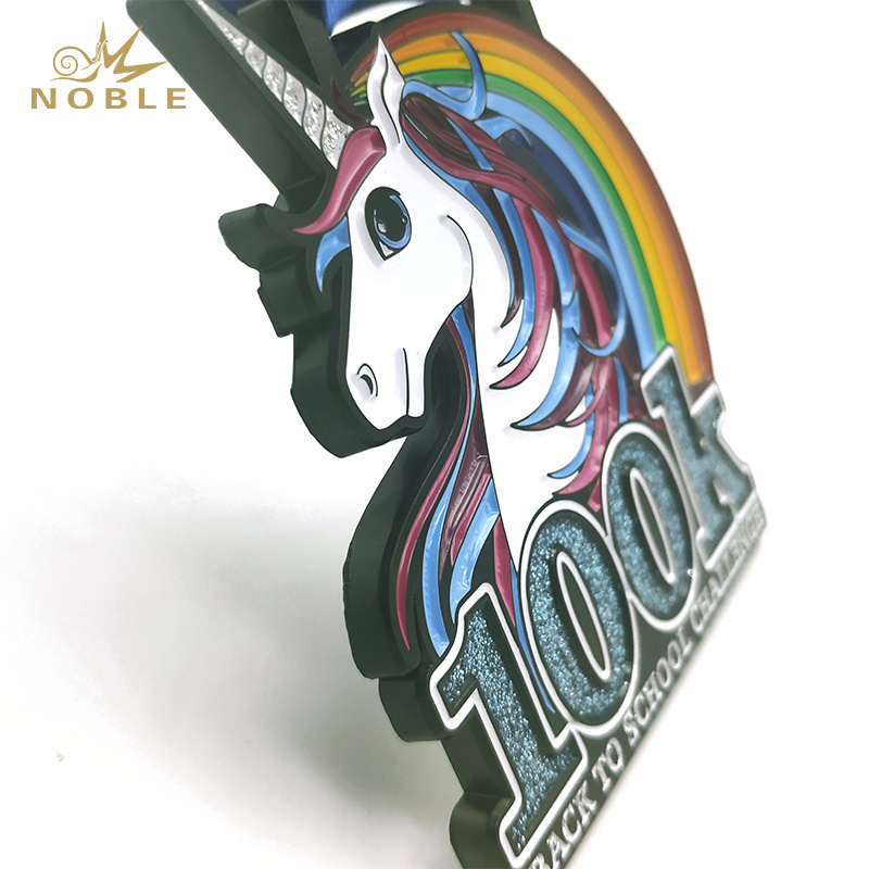 Custom Made Hard Enamel Glitter Unicorn Medal with Bespoke Sublimated Ribbon for Events and Competition