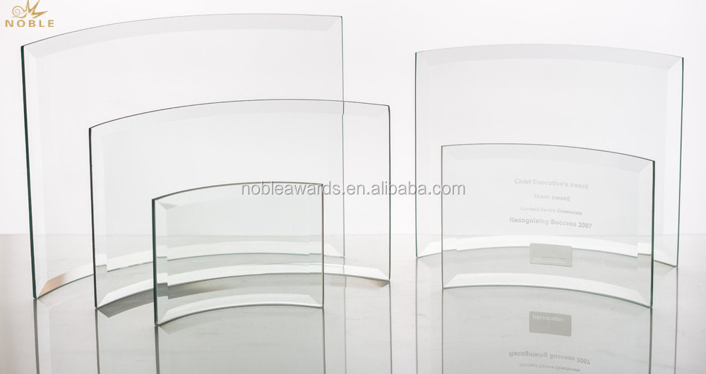 2021 NOBLE Wholesale Custom Engraved Blank Curved Screen Crystal Glass Bent Plaques Award