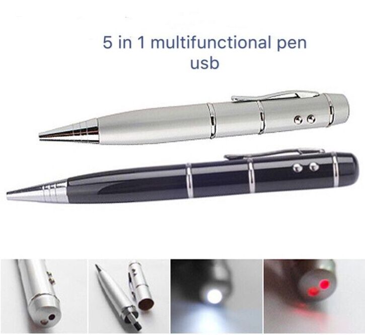 Waterproof 5 in 1 Multi-function Laser Pointer Touch Pen USB Pen Flash Drive with Flash Light