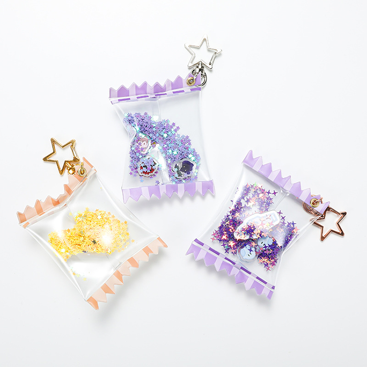 Personalized star clasp plastic pendant keychain pvc inflatable candy bag charms