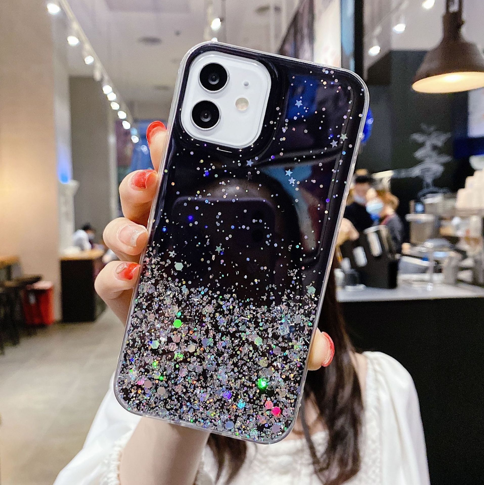 Starry Bling Epoxy Soft TPU Silicon Clear Shockproof Back Cover For Phone 13 Glitter Phone Case