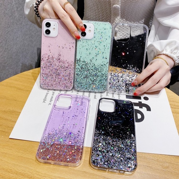 Starry Bling Epoxy Soft TPU Silicon Clear Shockproof Back Cover For Phone 13 Glitter Phone Case