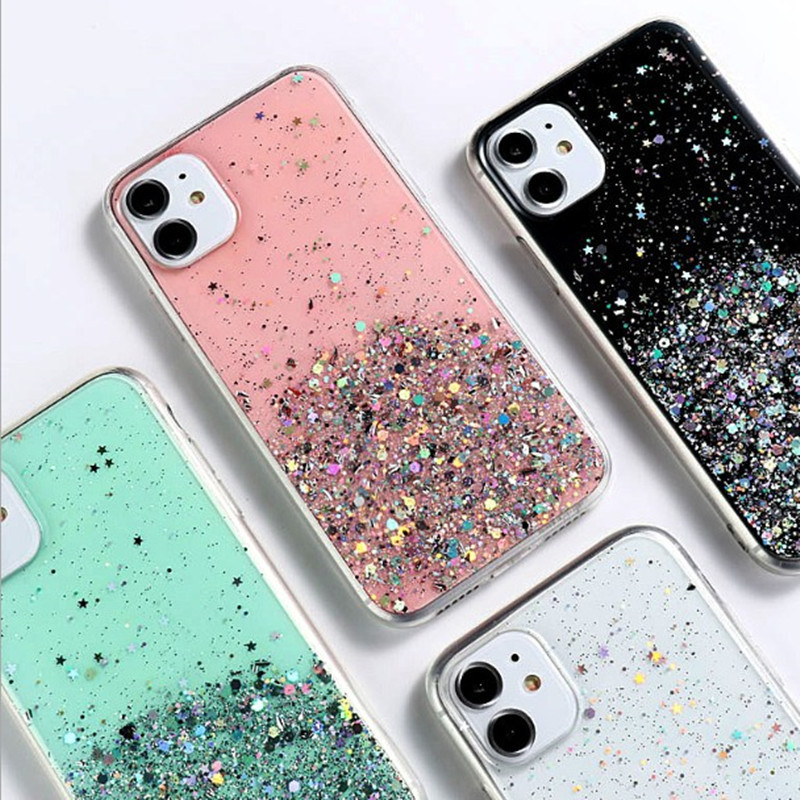 Starry Bling Epoxy Soft TPU Silicon Clear Shockproof Back Cover For Phone 13 Glitter Phone Case