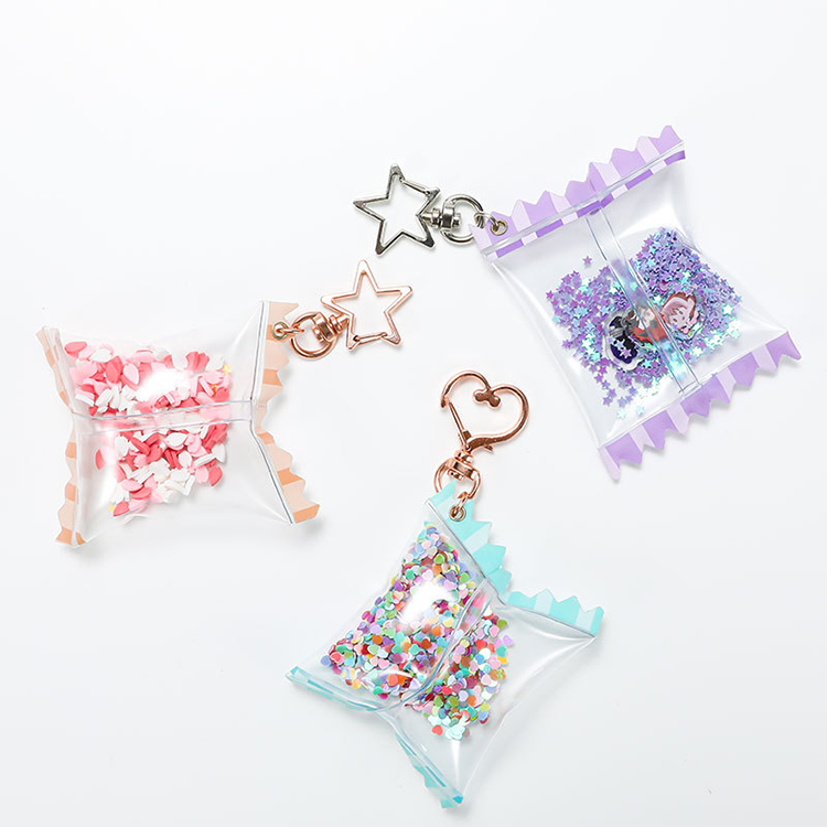 Personalized star clasp plastic pendant keychain pvc inflatable candy bag charms