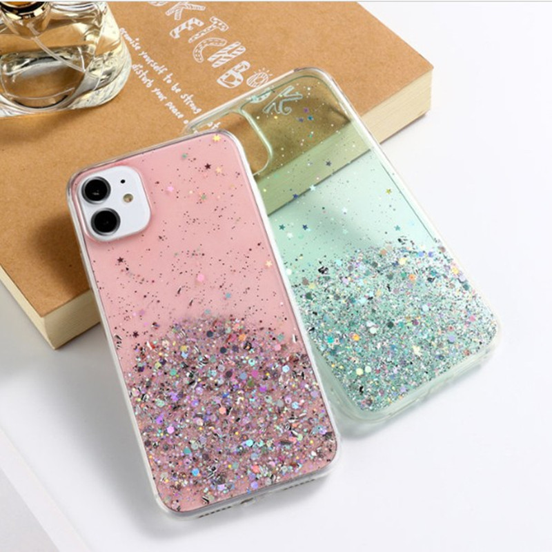 Starry Bling Epoxy Soft TPU Silicon Clear Shockproof Back Cover For Phone 13 Glitter Phone Case