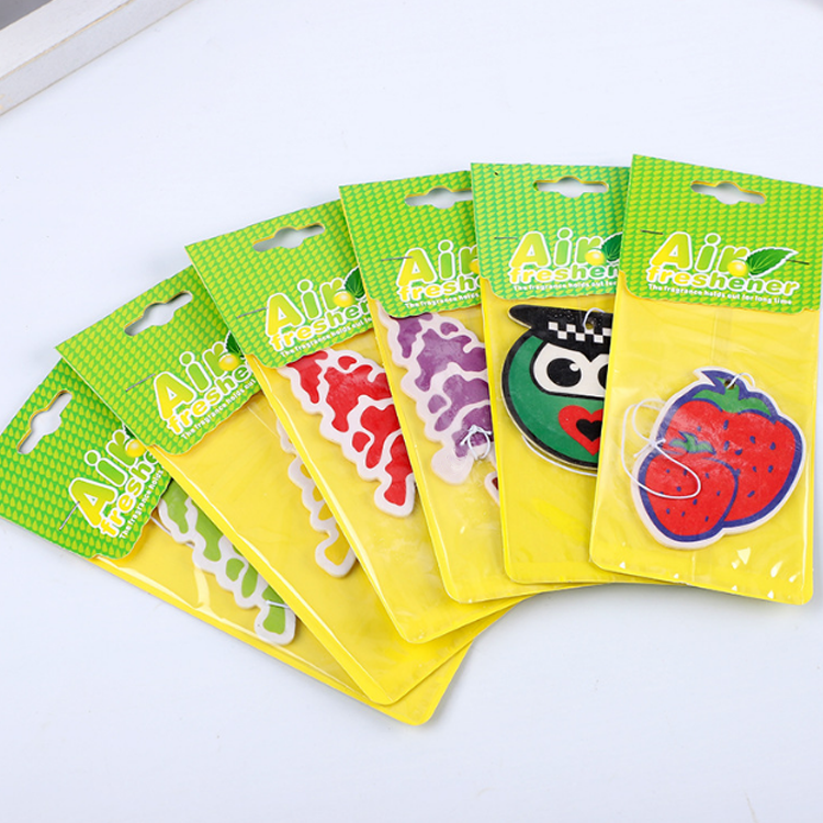 Cheap high quality fruit cotton paper air freshener blank sublimation large custom packaged paper die cut air fresheners