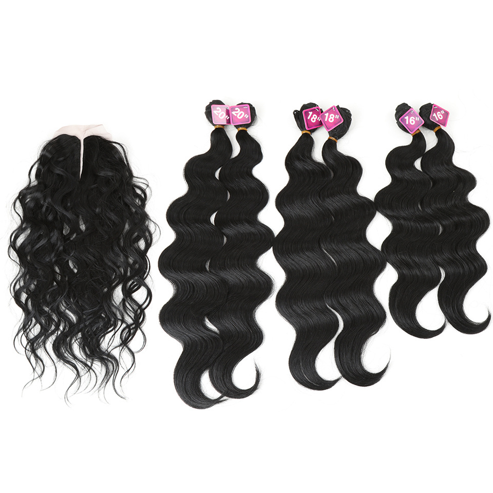 Synthetic Hair 16-20 inches 7 Pieces Black Blonde Weaving body wave bundles 6 Bundles With Closure Lace For Black Women