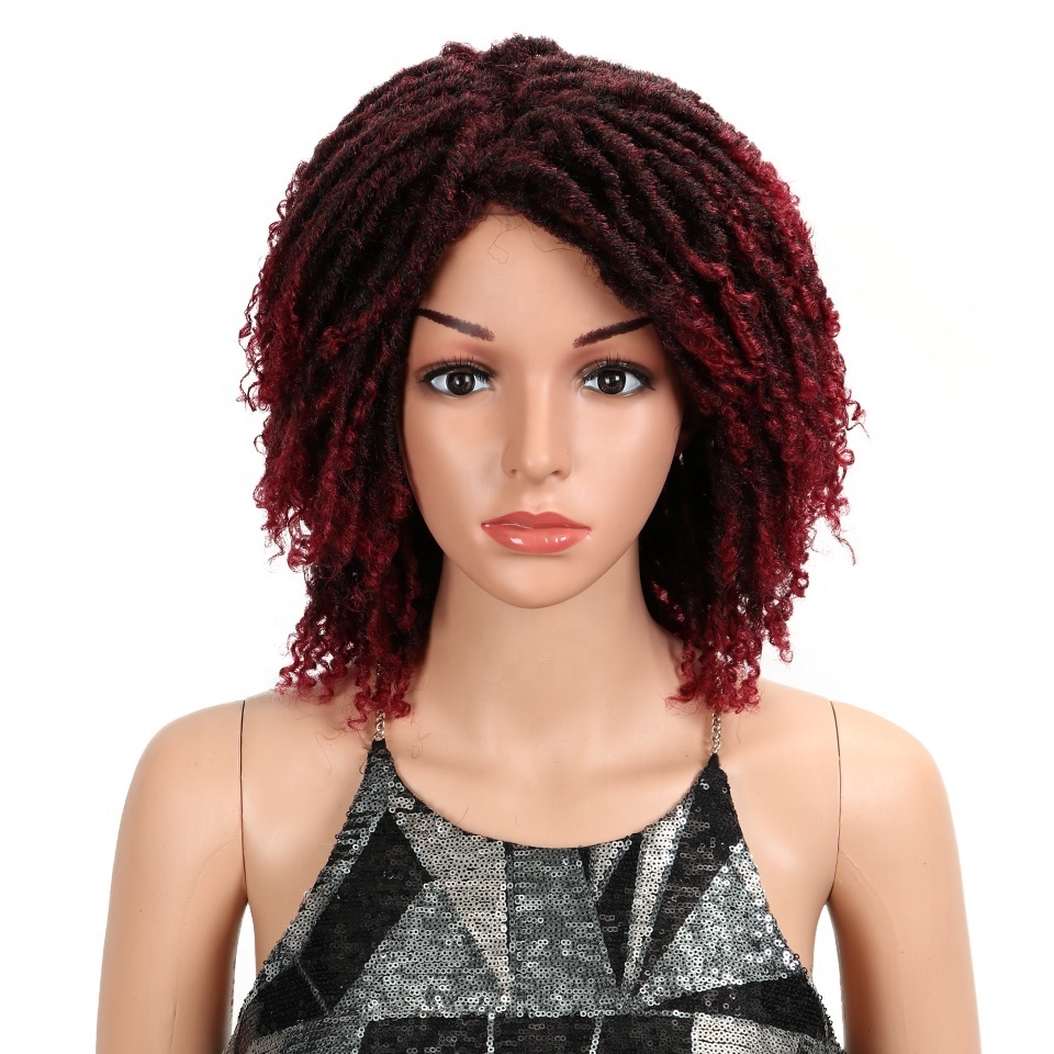 Rebecca Ombre Black Brown Color Dreadlock Wig Short Twist Wigs for Black Women and Men Afro Curly Synthetic Wig (T1B/30#)