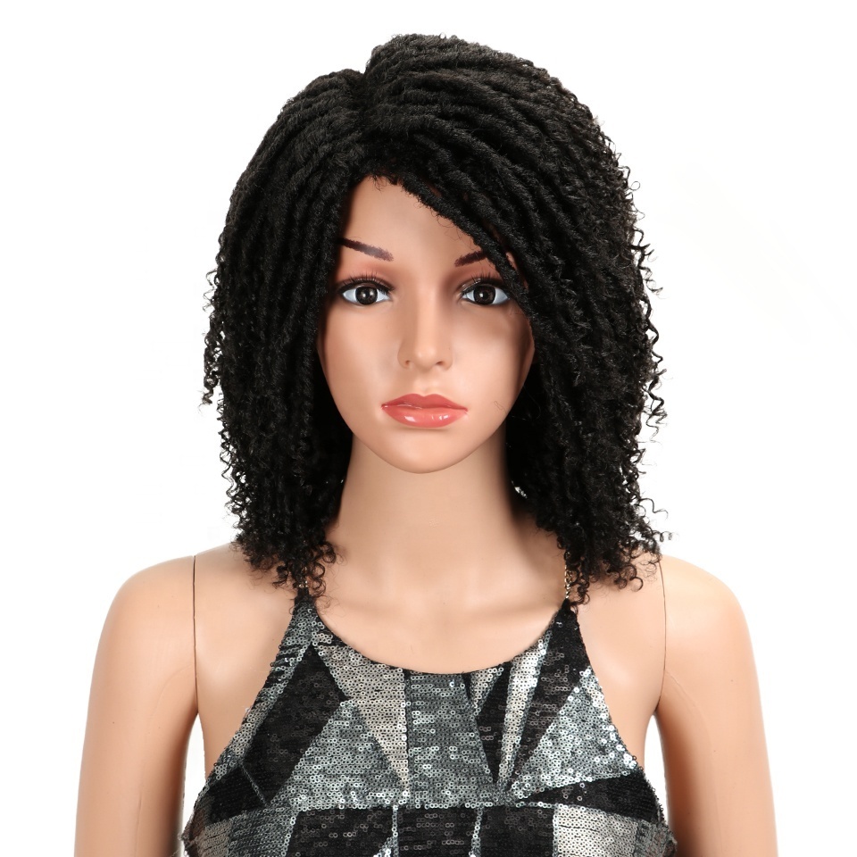 Rebecca Ombre Black Brown Color Dreadlock Wig Short Twist Wigs for Black Women and Men Afro Curly Synthetic Wig (T1B/30#)