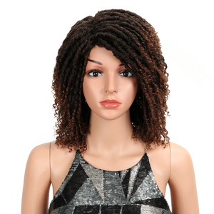 Rebecca Ombre Black Brown Color Dreadlock Wig Short Twist Wigs for Black Women and Men Afro Curly Synthetic Wig (T1B/30#)