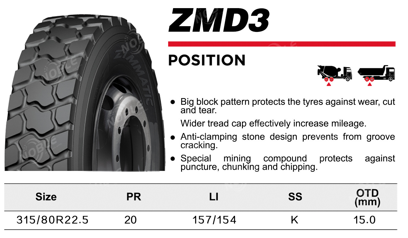 Tyres 315/80r22.5 ZMD3 Truck NOBLE Tyres 315/80r22.5 Truck For Sale