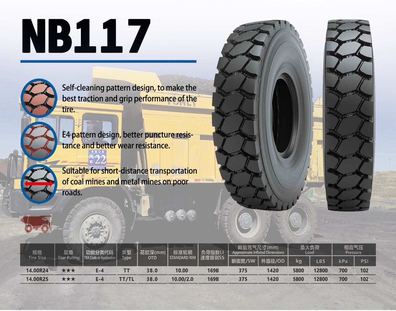 China Radial Giant OTR Tyre 27.00R49 30.00R51 33.00R51 45/65R45 42/90R57 50/80R57 for Rigid Dump Truck