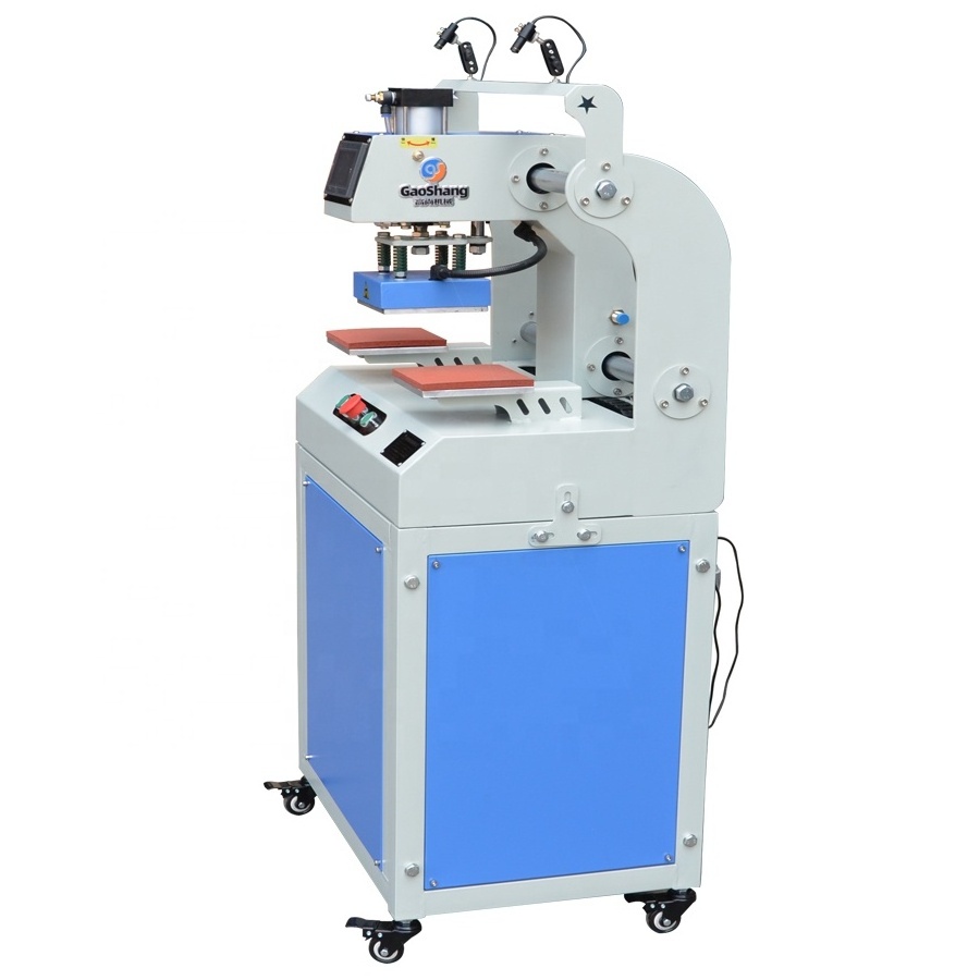 sublimation pneumatic PLC system digital printing double station label heat press machine for t shirt leather logo 15*15