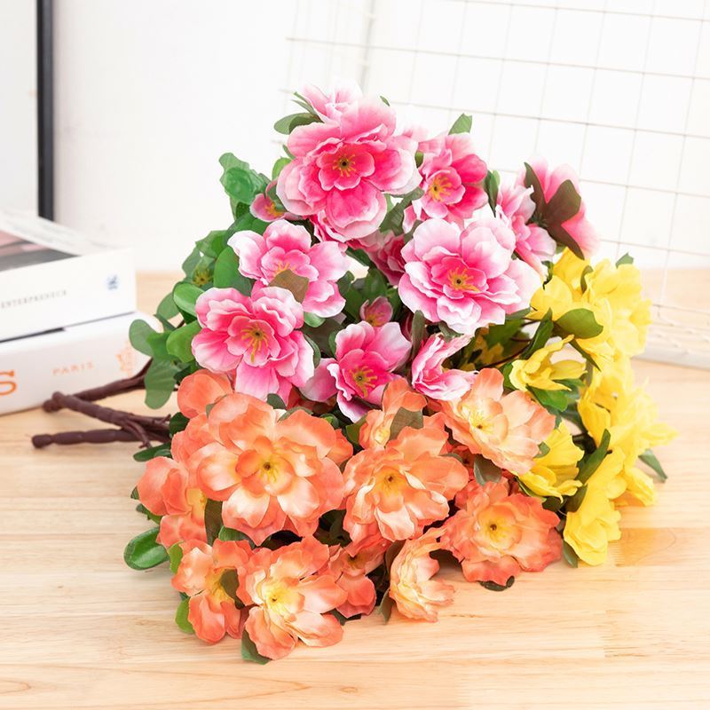 C101A Amazon's best-selling 6-head silk decorative flowers home gardening table with artificial flowers artificial azaleas