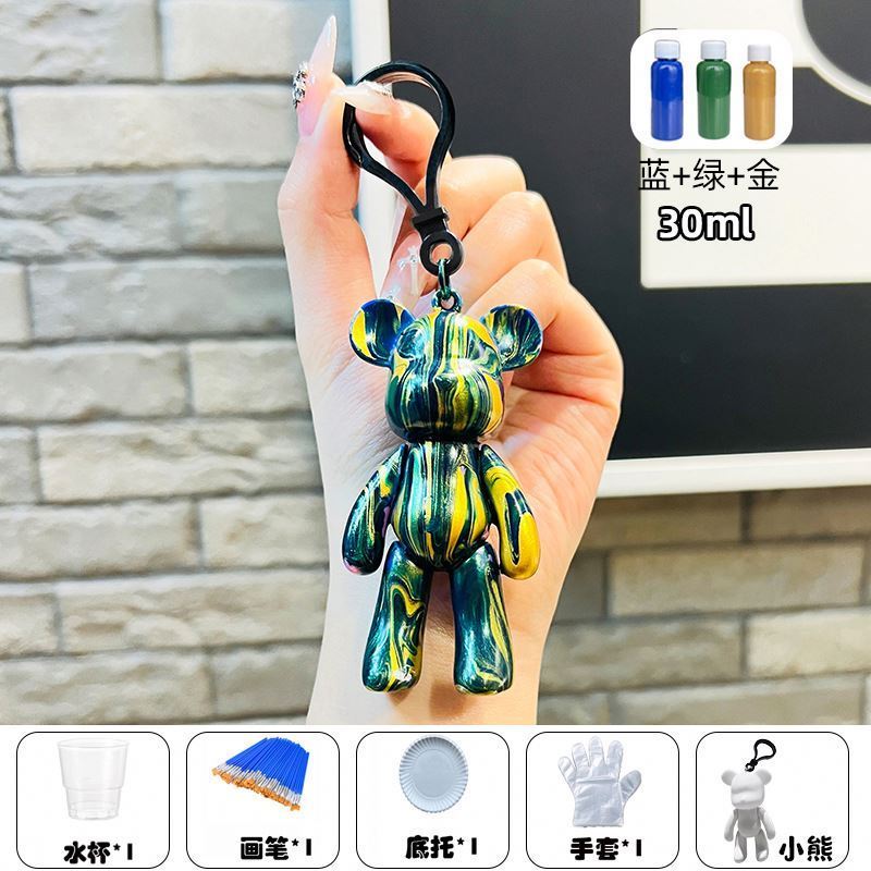 Diy Handmade Material Fluid Violent Bear Keychain Bag Pendant White Embryo Creative Key Chain Wholesale