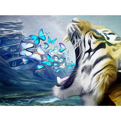 5D Diamond Painting Kids Cross Stitch Kits Animal Tiger & Butterfly Canvas Paintings Living Room Wall Art