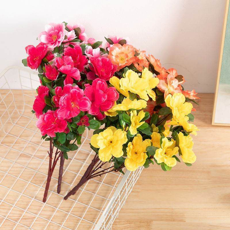 C101A Amazon's best-selling 6-head silk decorative flowers home gardening table with artificial flowers artificial azaleas